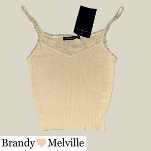 NWT Brandy Melville Dainty lace trim knit cropped tank in cream (one size)